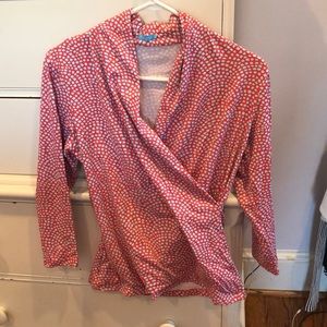 J. McLaughlin Med. faux wrap shirt. Coral and blue